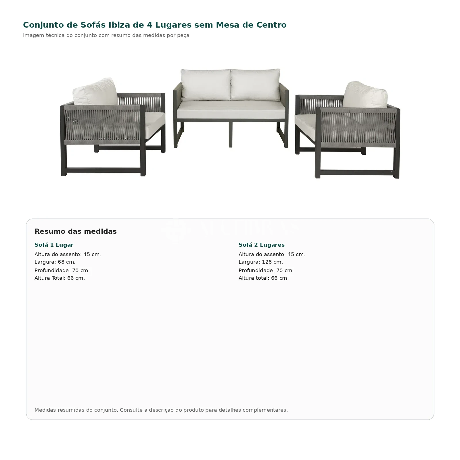 Conjunto de Sofás Ibiza de 4 Lugares sem Mesa de Centro com medidas – Alufibras JF
