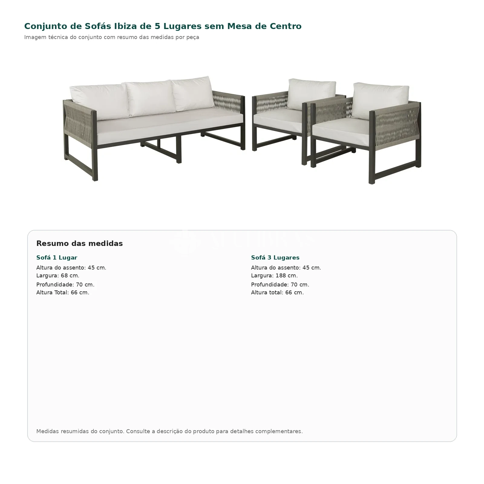 Conjunto de Sofás Ibiza de 5 Lugares sem Mesa de Centro com medidas – Alufibras JF