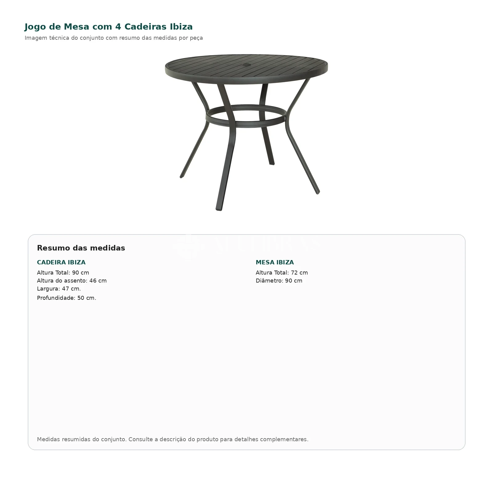 Jogo de Mesa com 4 Cadeiras Ibiza com medidas – Alufibras JF